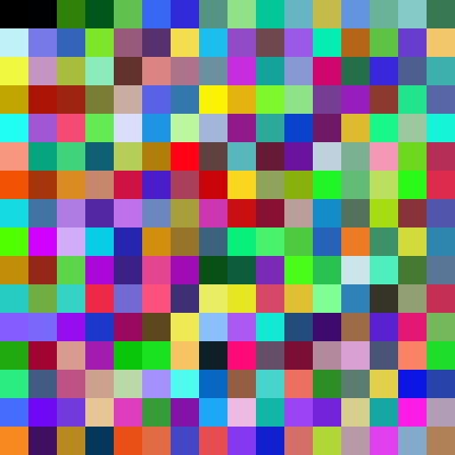 The line in one picture of 16 by 16, in three colours