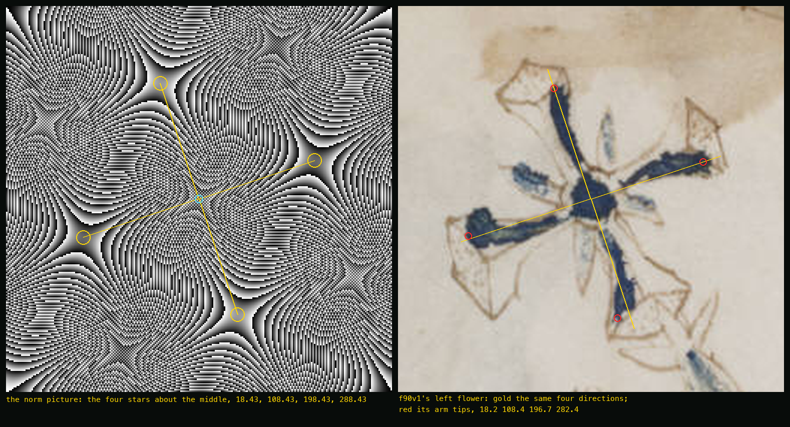 The norm picture with its four stars joined to the middle, beside the left flower of f90v1